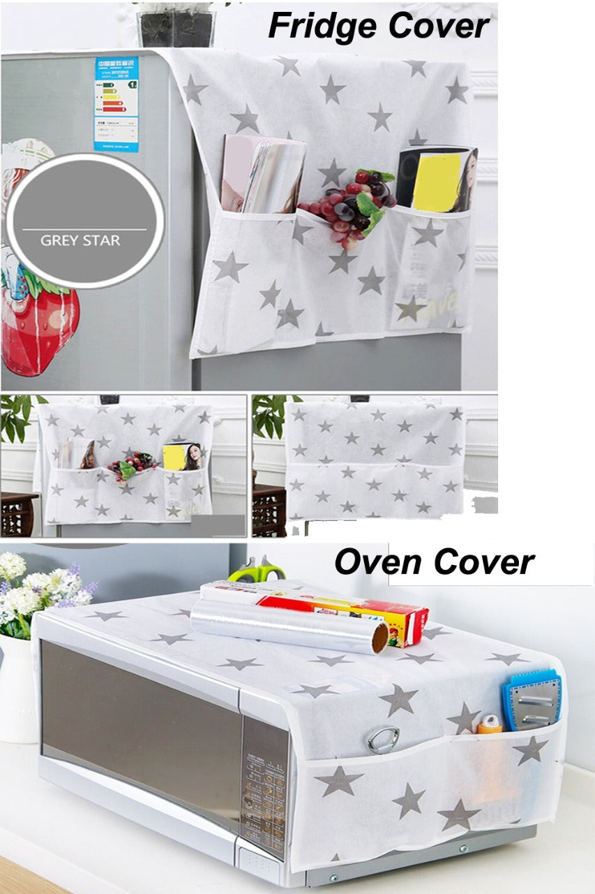 2 Pcs Set Oven Cover and Fridge Cover Kitchen Microwave cover Waterproof Oil Dust Double Pockets Microwave cover Oven Cover and fridge cover ZE Enterprises