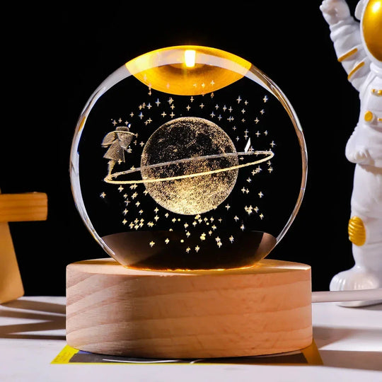 3d Galaxy Solar System Crystal Ball Night Light With Wooden Base ZE Enterprises