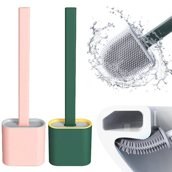 1 Pc Deep-cleaning Toilet Brush And Holder Set For Bathroom, Silicone Toilet Bowl Brush Non-slip Long Plastic Handle, Flat Head Brush Head To Clean Toilet Corner Easily (random Color) ZE Enterprises