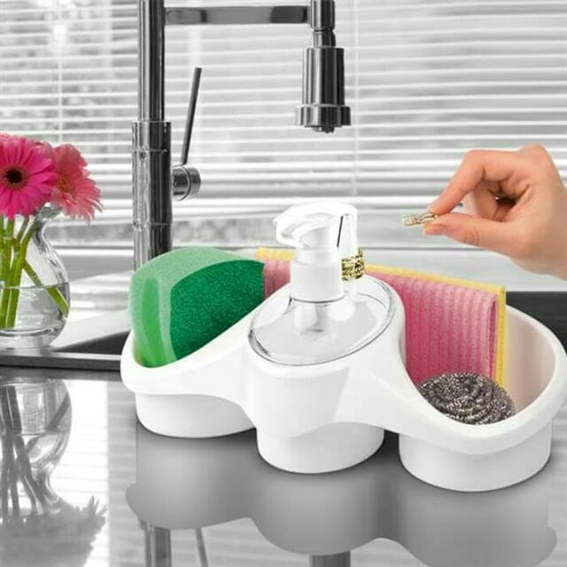 3 In 1 Soap Dispenser And Sponge Holder Sponge Holder For Kitchen  - Plastic - 1 Pc(random color ) ZE Enterprises