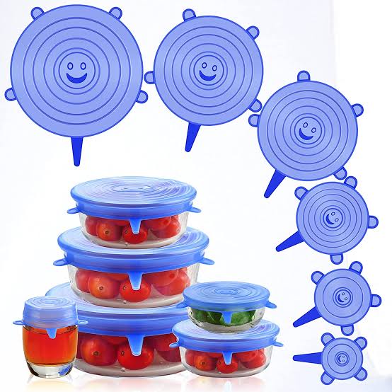 (NW00099) Silicone Lid Spill Stopper Universal Silicone Suction Lid-bowl Pan Silicone Cover Kitchen Pan Lids Cover Stopper Tools (6 pcs Set) ZE Enterprises