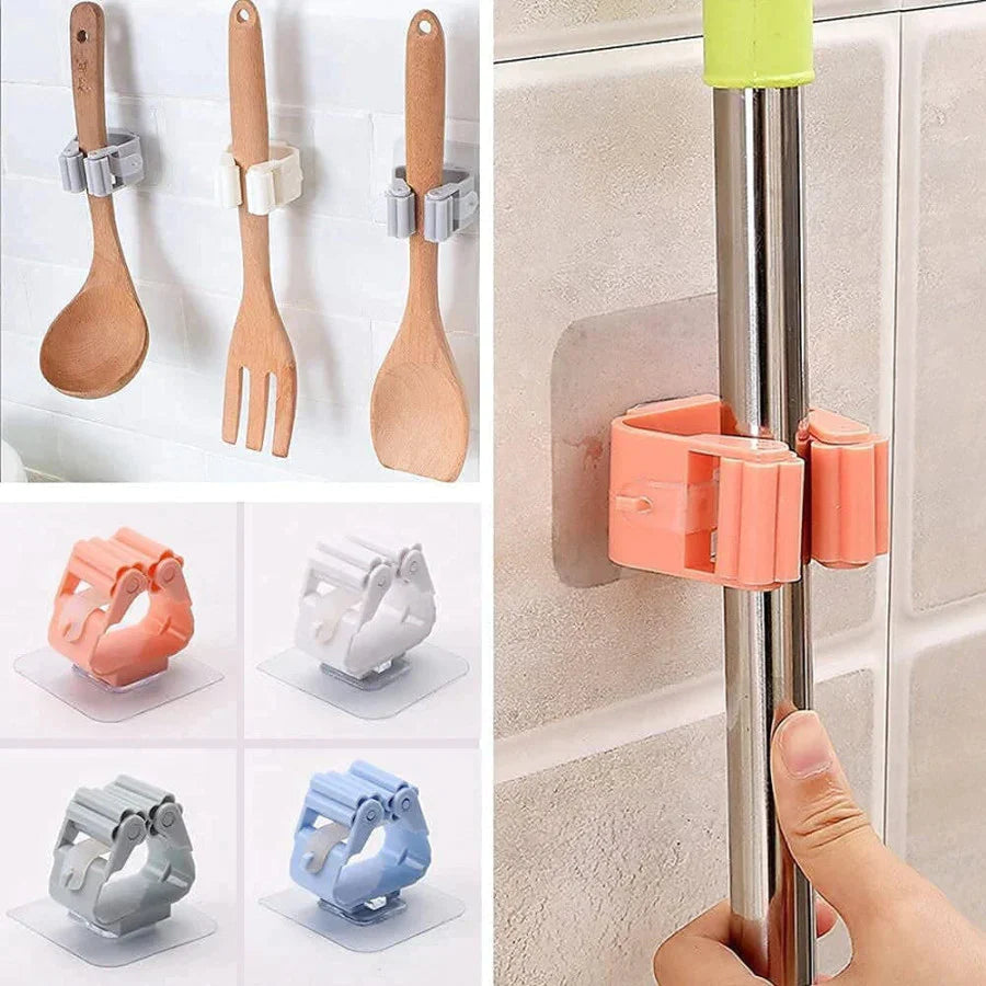 1 Pc Mop And Broom Self Adhesive Holder Wall Mount Magic Hanger Organizer Cleaning Tools Storage Mop Rack (random Color) ZE Enterprises