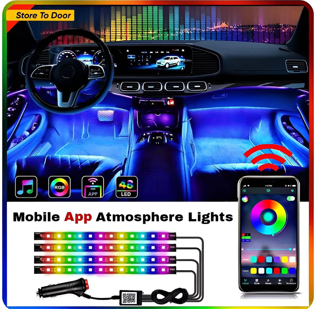 1set Car Rgb 48led Strip 5050smd 12w Decorative Auto Atmosphere Pathway Interior Ambient( Bluetooth Light) ZE Enterprises