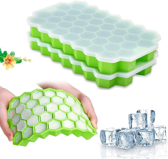 Silicone Ice Tray With Cap Push Pop Out Round Mini Ice Cube Trays With plastic cover Flexible Silicone Bottom (Random Color) ZE Enterprises