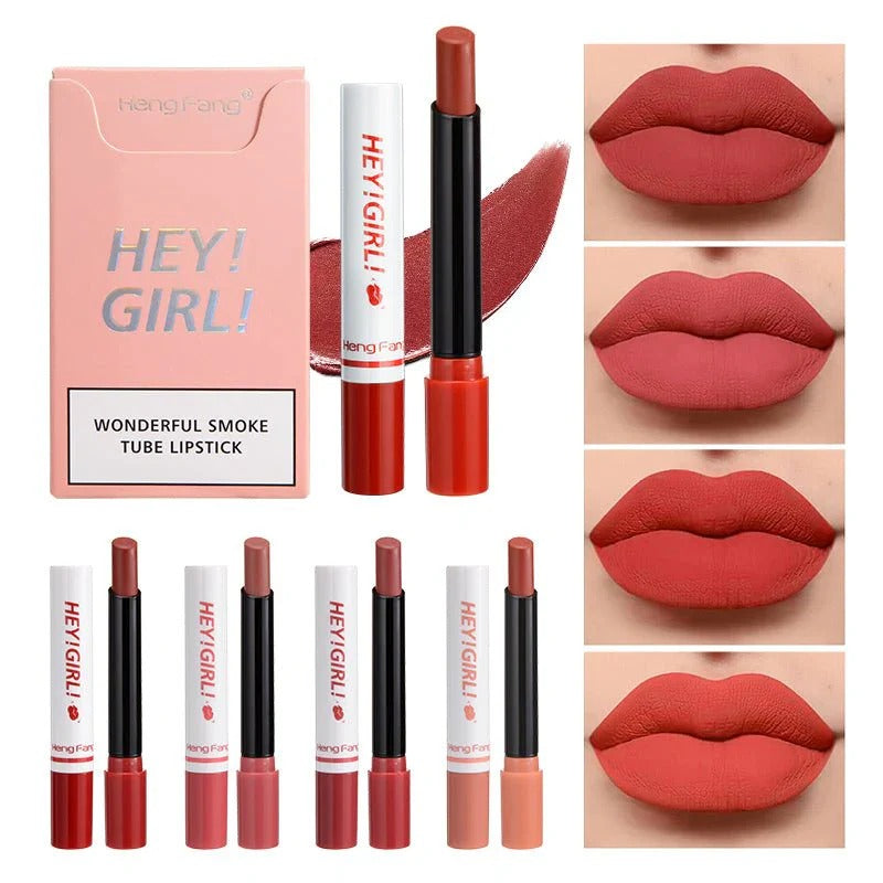 4in1 Trending Lipstick Set Cigarette Shape Matte Long Lasting Easy to Colour Non-Sticky Unfading Lip Gloss Makeup Cosmetic for Makeup ZE Enterprises