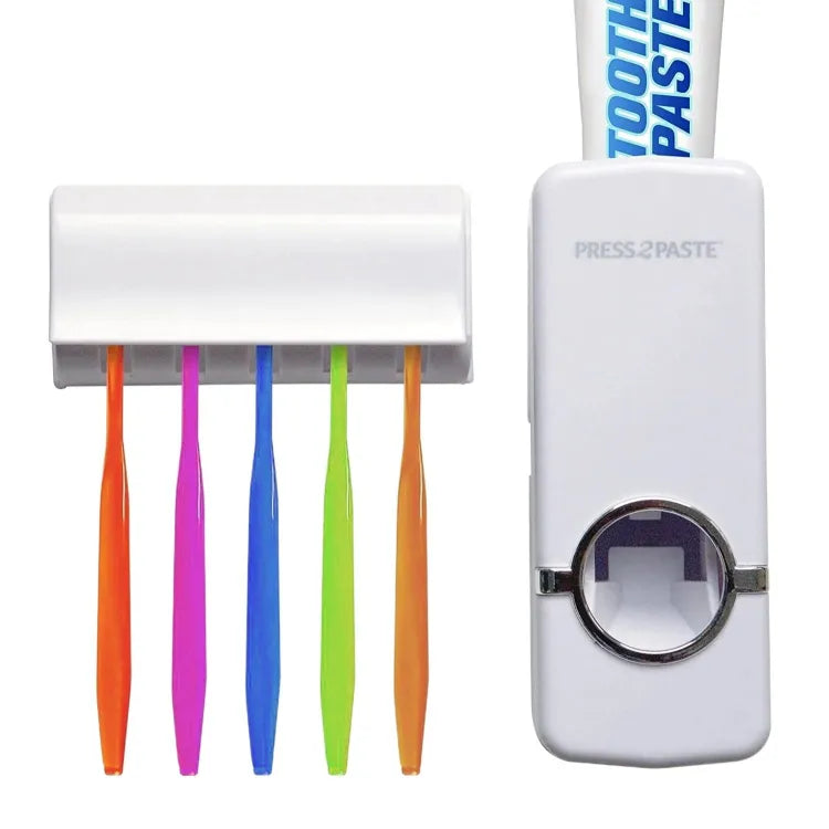 Toothpaste Dispenser With 5 Brush Holder Wall Mounted Automatic Hands Free Toothpaste Dispenser ZE Enterprises