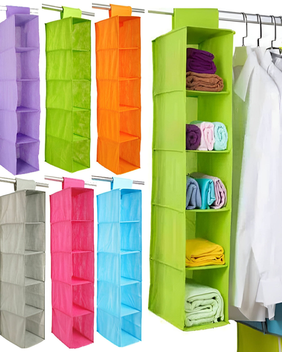 5 Shelf Clothes Hanging Organizers Pant Organizer Wardrobe Section Storage Closet Organiser  (random color) ZE Enterprises