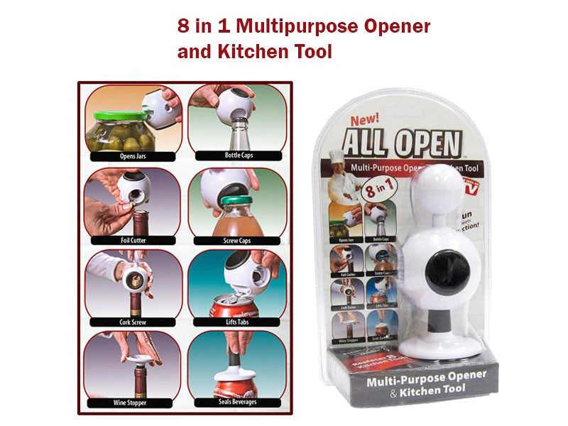 All Open 8 in 1 Multi-purpose Opener &amp; Kitchen Tool | Destapador Multiusos 8-en-1 Destapa todo. ZE Enterprises