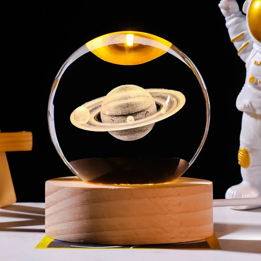 3d Galaxy Solar System Crystal Ball Night Light With Wooden Base ZE Enterprises