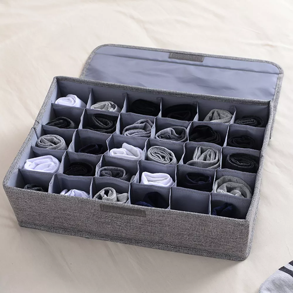 Socks Organizer | Drawer Organizer Divider Underwear Organizer, 24 Cell Collapsible Closet Cabinet Organizer Underwear Storage Boxes (Grey color) ZE Enterprises