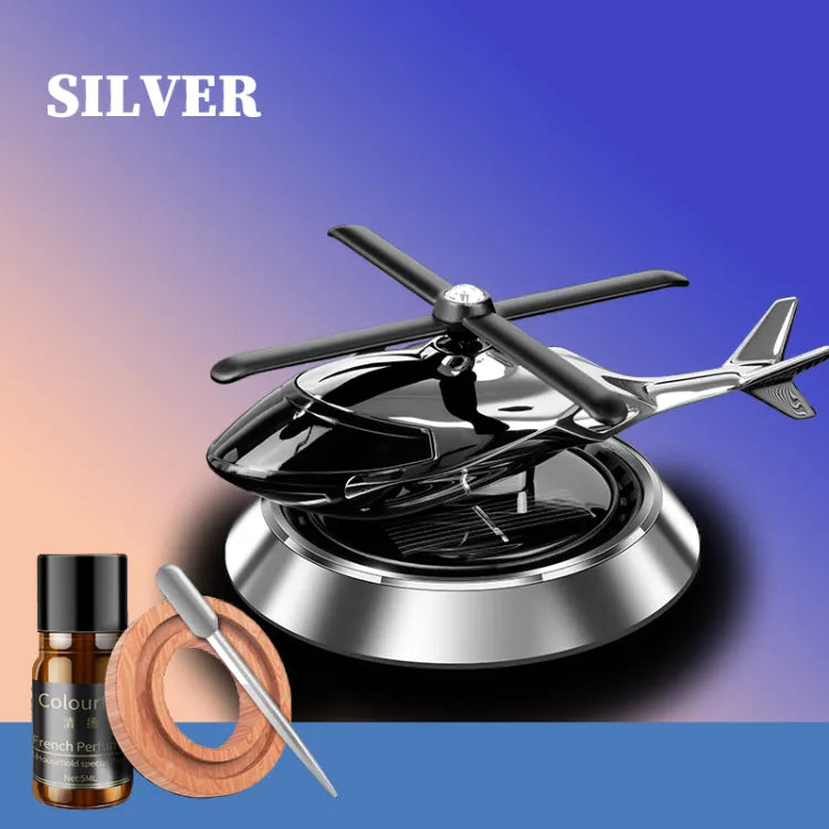 Silver Car Aroma Diffuser Air Freshener Perfume Solar Power | Car Dashboard Helicopter Decoration With Refill Perfume ZE Enterprises