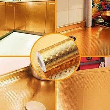 (Gold / Silver) Self-Adhesive Kitchen Wall Stickers  - Oil Proof, Anti-Mold &amp; Heat Resistant, Aluminium Foil Wallpaper, Place, Drawer, Fridge Mat (45*150 cm) ZE Enterprises