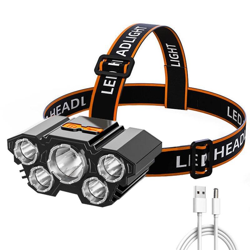 5 LED Headlamp Rechargeable Powerful Head Lamp with Built-in Battery Outdoor Camping Headlight Head Flashlight Head Light ZE Enterprises