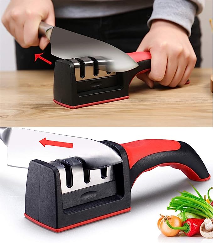 3-in-1 Knife Sharpener With Fruit And Meat Knife Peeler.3-Stage Diamond Coated Knife Sharpener,Kitchen Helper Three-piece Knife Sharpener Set With a Knife Ceramic peeler ZE Enterprises