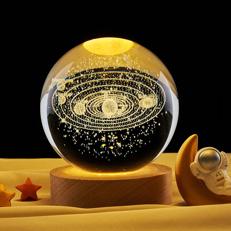 3d Galaxy Solar System Crystal Ball Night Light With Wooden Base ZE Enterprises