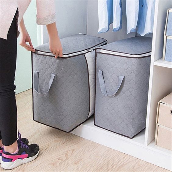 Pack Of 2 Portable Bamboo Charcoal Clothes Blanket Large Folding Bag Storage Box Organizer ZE Enterprises