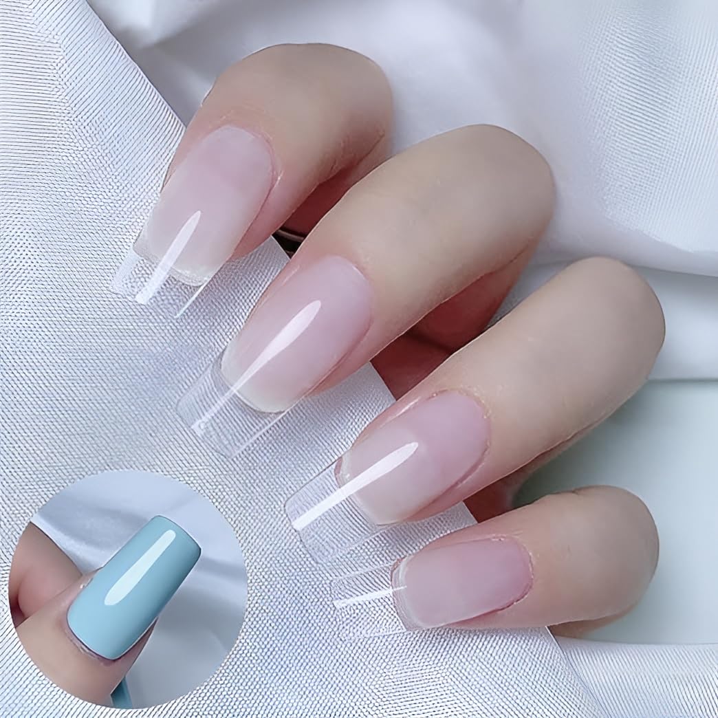 (square shape )Artificial Nails 100pcs With Nail Glue, Beautiful Fancy Fake Nails ,Acrylic Nails Kit Transparent &amp; Natural False Nail ZE Enterprises