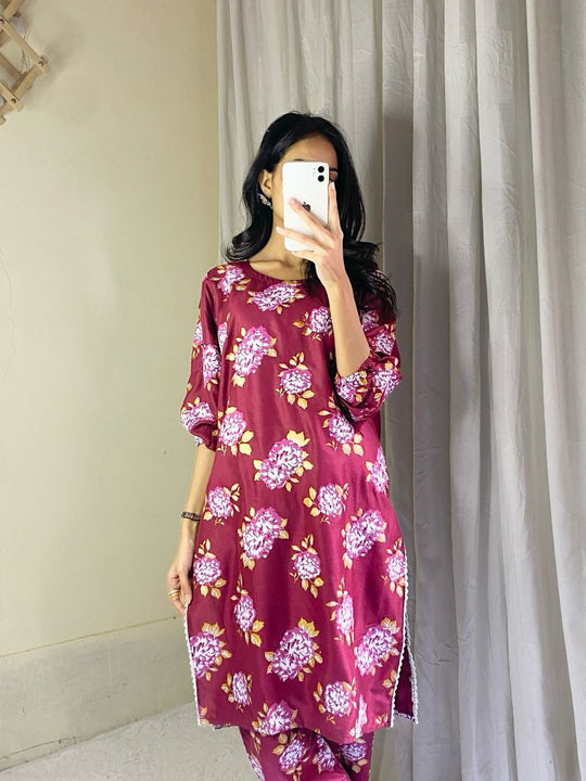 2 Pcs Women’s Stitched Gulab print Linen casual wear for Women ZE Enterprises