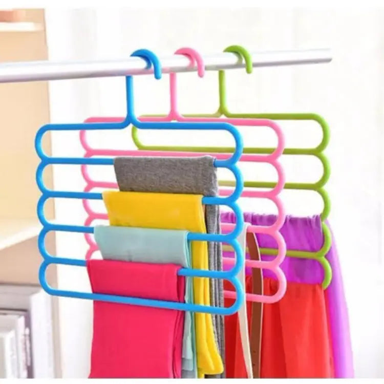 5 Layer Magic Hangers Hanger: Anti-Slip Multi-Purpose and Multi-Functional Magic Multiple Layer Trousers Hangers Hanger - Multifunction Pants Closet Belt Holder Rack S-Type 5 Layers Saving Space Hangers Hanger ZE Enterprises