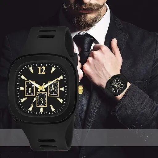 Stylish Black Silicone Strap Watch for Men with Square Dial ZE Enterprises