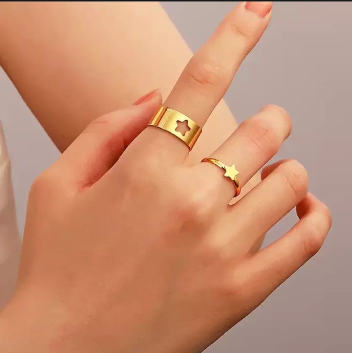 2pc Golden Trendy Star Couple Ring ZE Enterprises