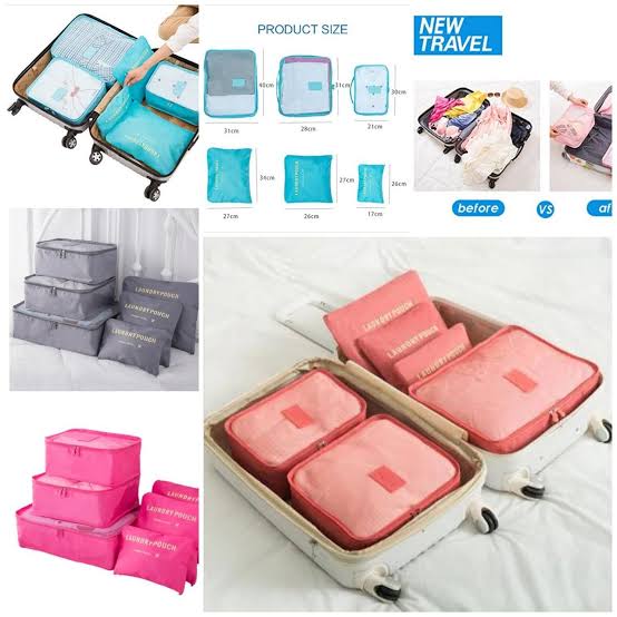 6pcs set travel storage bag portable luggage | (Random color). ZE Enterprises