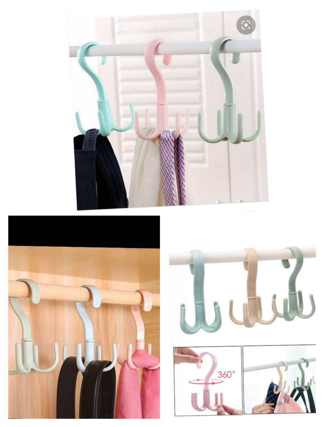 1/4Pcs Rotatable Hook Wardrobe Bag Rack Organizer Holder for Closet Scarf Belt Shoes Hanging Storage Hooks(random color) ZE Enterprises