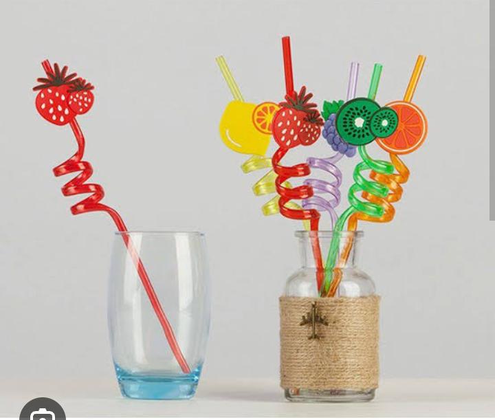 4Pcs Cartoon Lime Lemon Pineapple Watermelon Plastic Spiral Drinking Straws Children (random color ) ZE Enterprises