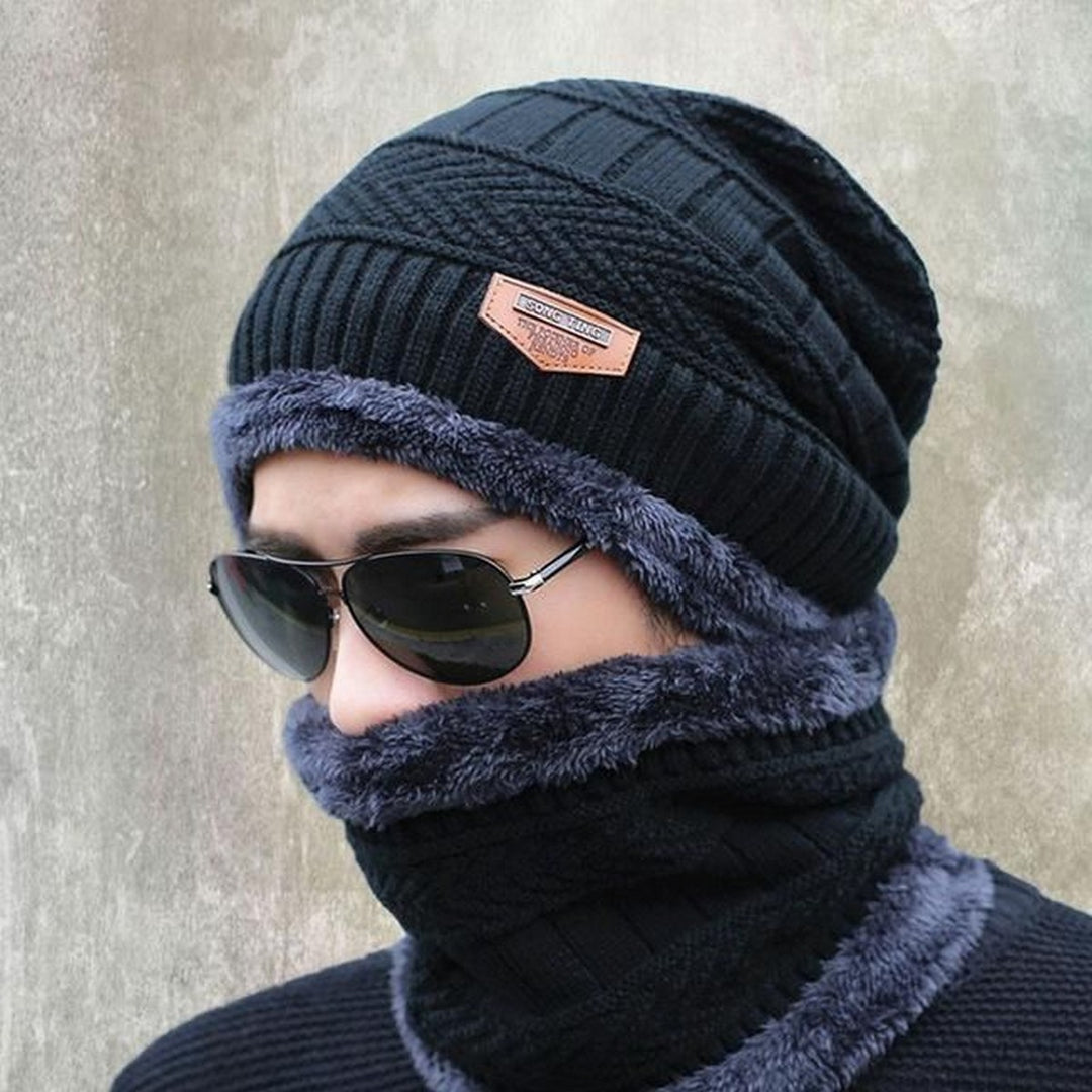 Winter Cap and neck Elastic Knitting Thick Fleece Warm Woolen Beanie Cap Sport Hat &amp; Neck Scarf Set 2 Piece(Random colors) ZE Enterprises