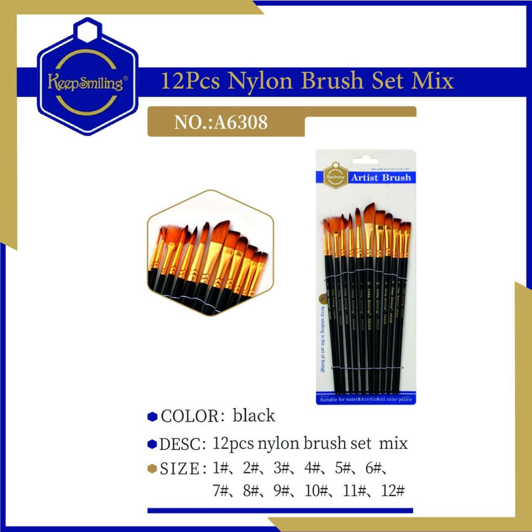 12Pcs Multi Shape Brush Black Handle ZE Enterprises