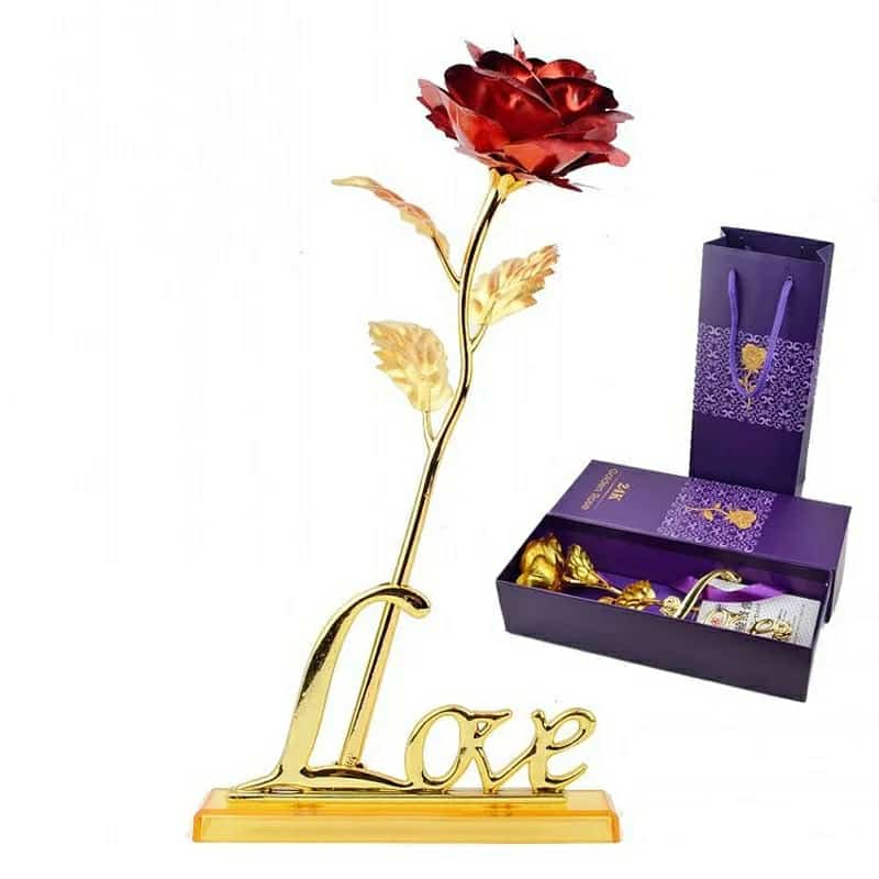 24k Gold Plated Rose (With Love Holder Box) Gift Ramazan Greeting Mother's Day Gift Flower Gold Dipped Rose ZE Enterprises