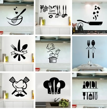 9 Different Piece Kitchenwares Wall Stickers Decorative Sticker | 12x12 inch each sticker ZE Enterprises