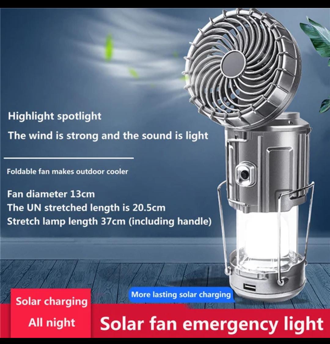 6 in 1 portable outdoor LED camping lantern with fan solar charge rechargeable light energy saving tent lamp flashlight ZE Enterprises