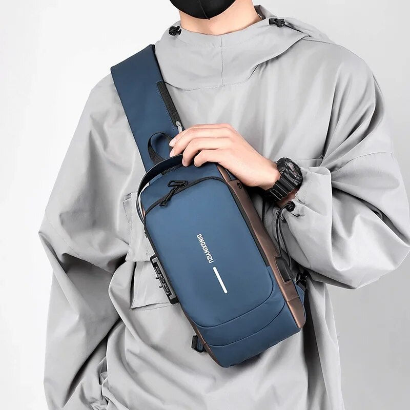 Men Anti Theft Chest Bag Shoulder USB Charging Crossbody Package School Short Trip Messengers Gym Men's Sling Sports (Random color) ZE Enterprises