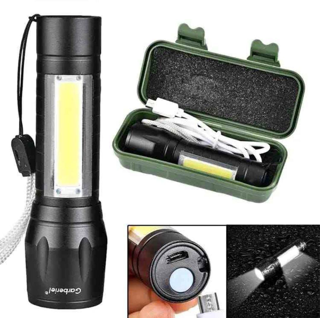 USB Charging XPE+COB LED Flashlight Lamp Torch With Clip Three Mode Zoomable Lamp Built in Battery with Box ZE Enterprises