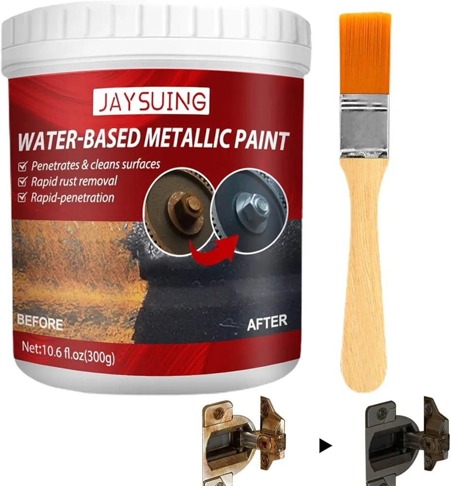 (300g) - Water-based Metallic Paint with brush Anti Rust Protection Coating for removing rust from metal - with Brush ZE Enterprises