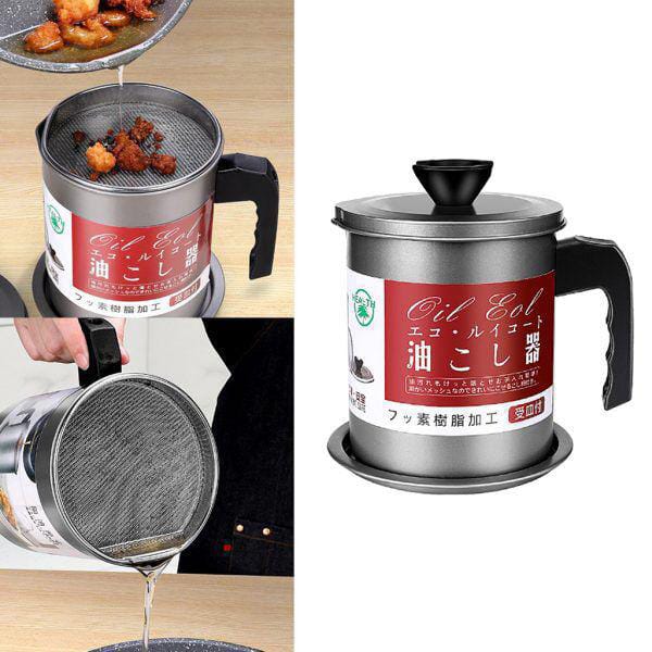 (1.4 L) - Oil Storage and Filtration Stainless Steel with Lid | Oil Filter Pot with Handle for Kitchen (Box Packing) ZE Enterprises