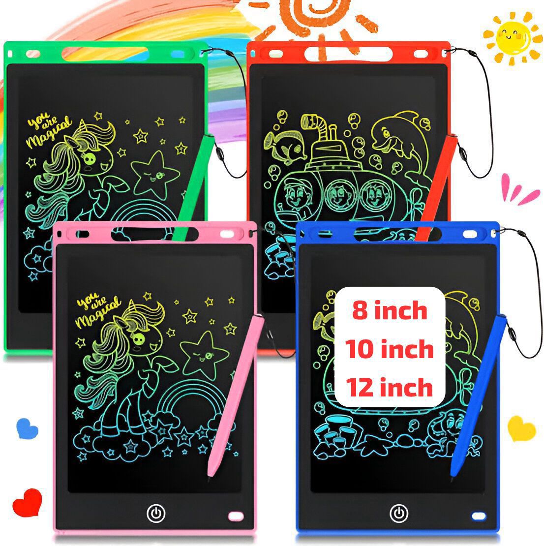 ( 8 / 10 / 12 inch ) ✍️ Reusable Writing Kids Tablet (Multi Colourful Writing) (Random color) ZE Enterprises