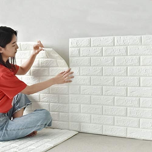 3d Wall Stickers Faux Brick White Brick | Bedroom Home Decor Waterproof Self Adhesive Living Room Wallpaper ZE Enterprises