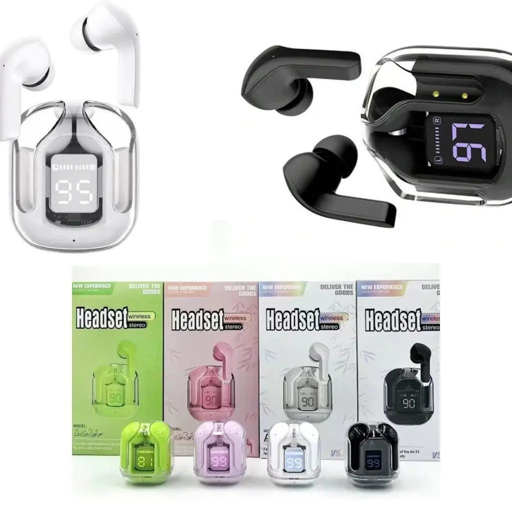 Air31 Earbuds Wireless Crystal Transparent body | Air 31 Bluetooth Ear Bud - (random color) ZE Enterprises