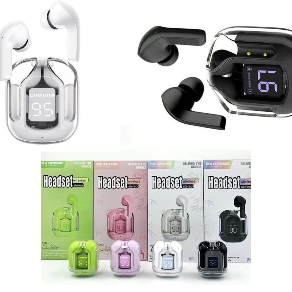 Air31 Earbuds Wireless Crystal Transparent body | Air 31 Bluetooth Ear Bud - with pouch ZE Enterprises