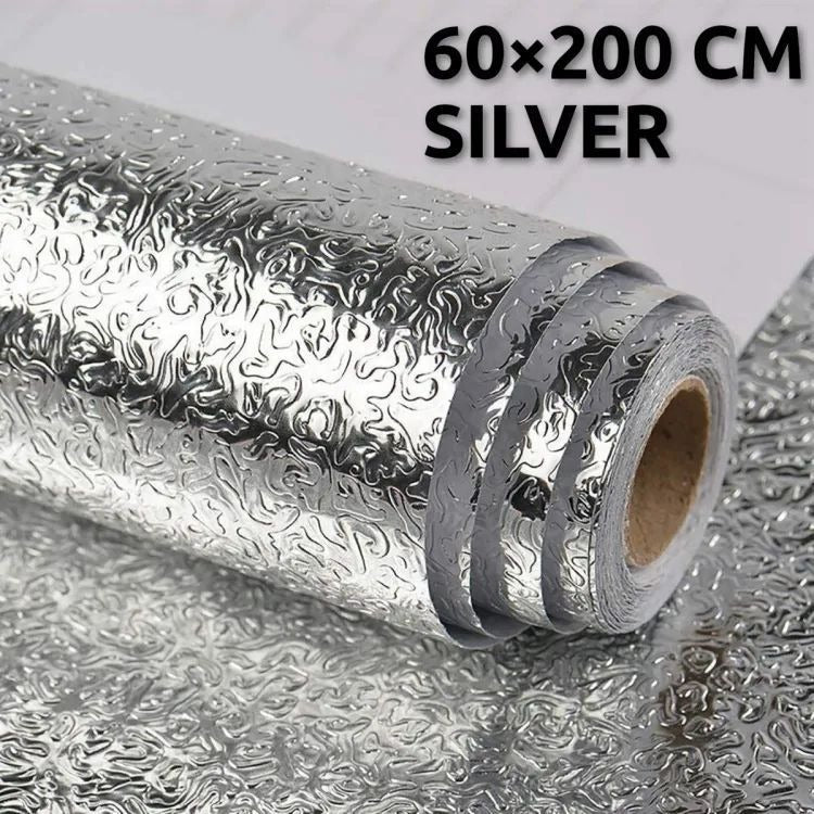 60×200cm (2meter) - Silver Foil Kitchen Oil Proof Waterproof Sticker Aluminum Foil Sheet Kitchen Stove Cabinet Stickers Self Adhesive Wallpapers ZE Enterprises