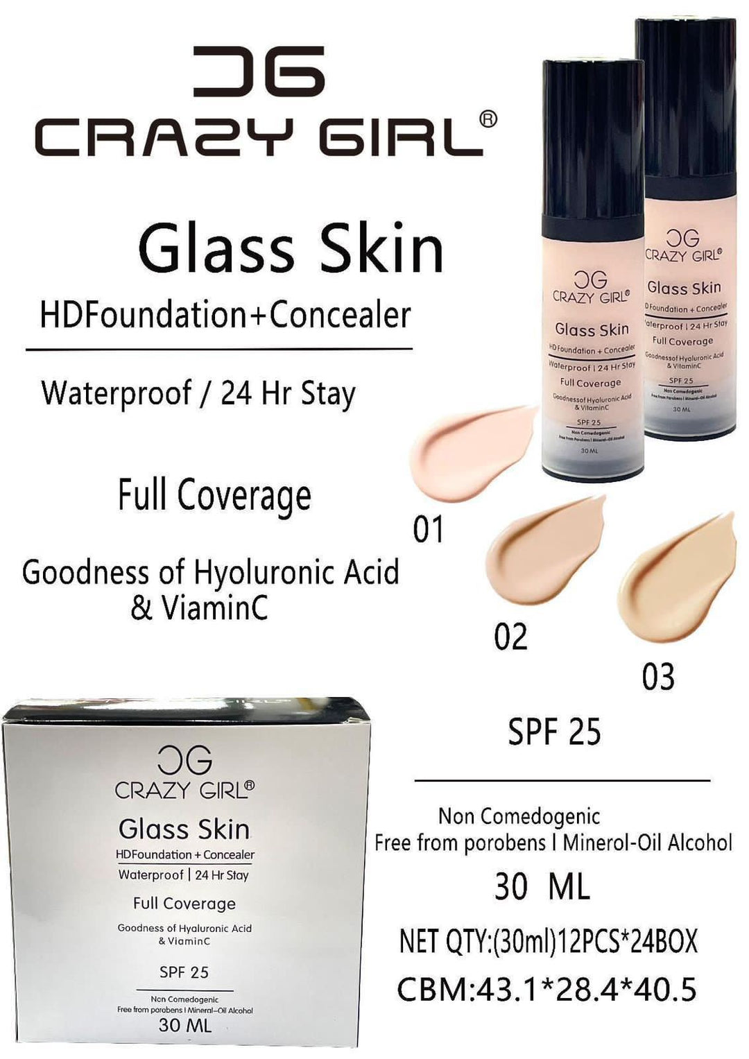 24 Hours Crazy Girl Glass Skin Foundation + Concealer ZE Enterprises