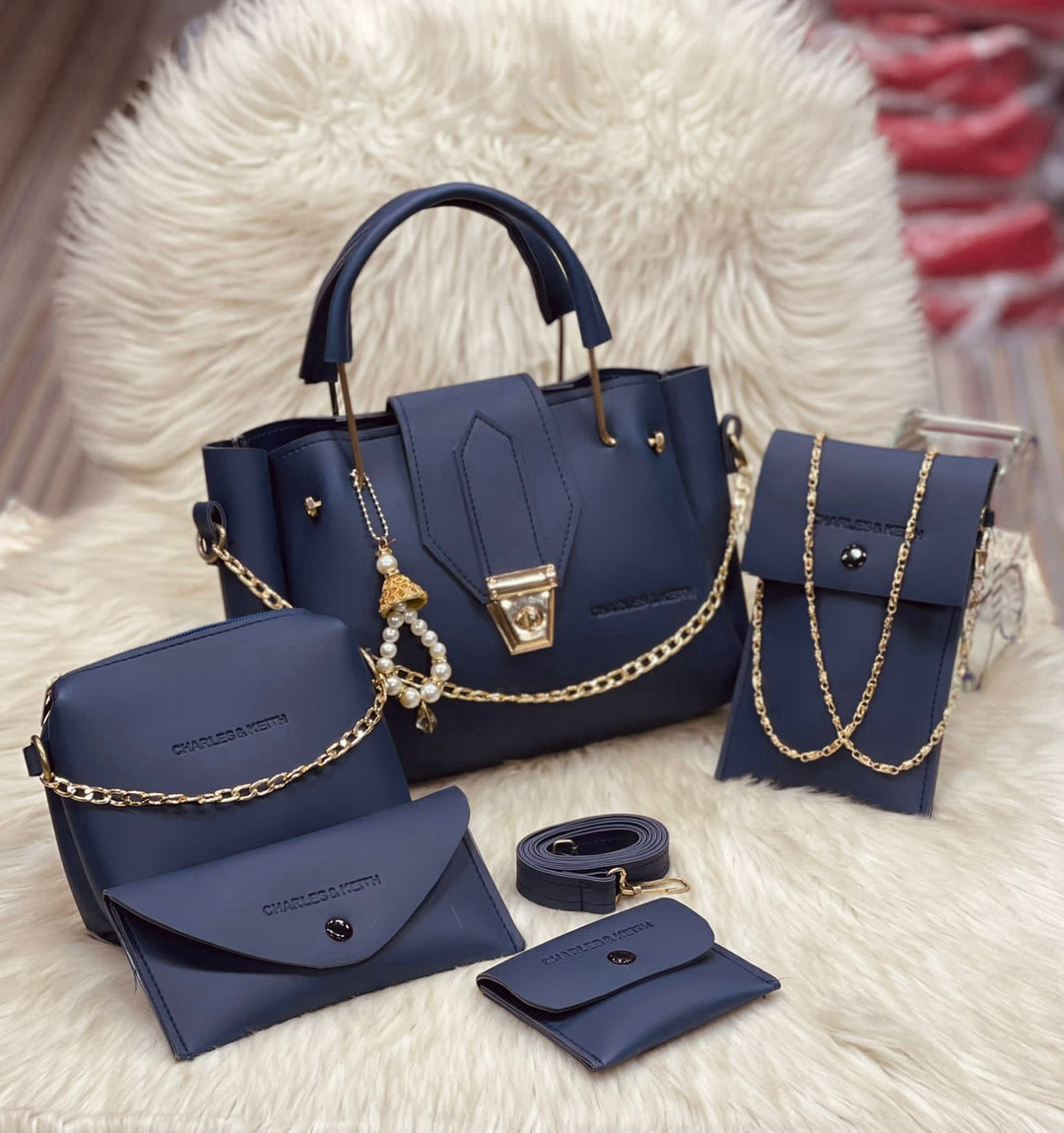 5 Pcs Women's PU Leather Plain Long Strap Hand Bag Wallet Set ZE Enterprises