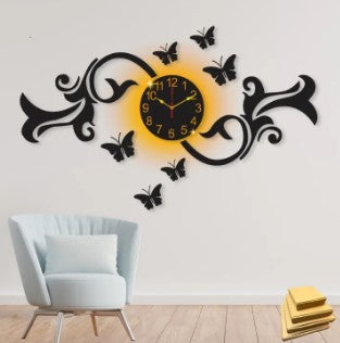 3d unique style butterfly wall clock I Wooden Wall Clock  with light ZE Enterprises