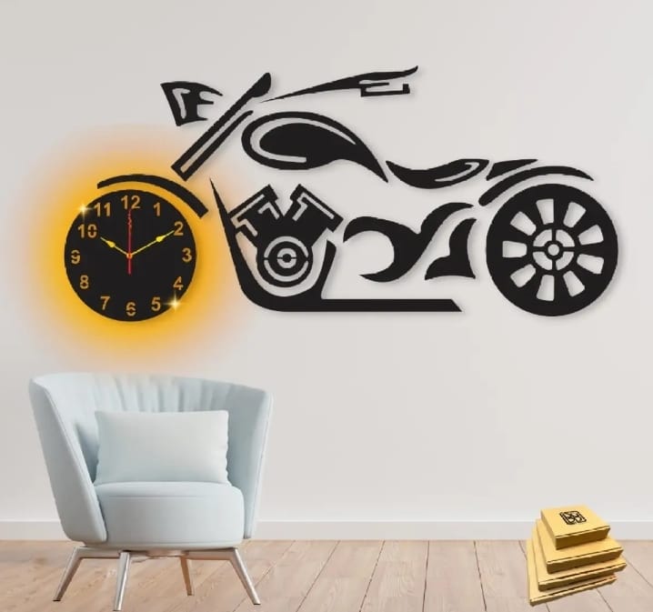 3D Wall Clock bike style Wooden Wall Clock  with light ZE Enterprises