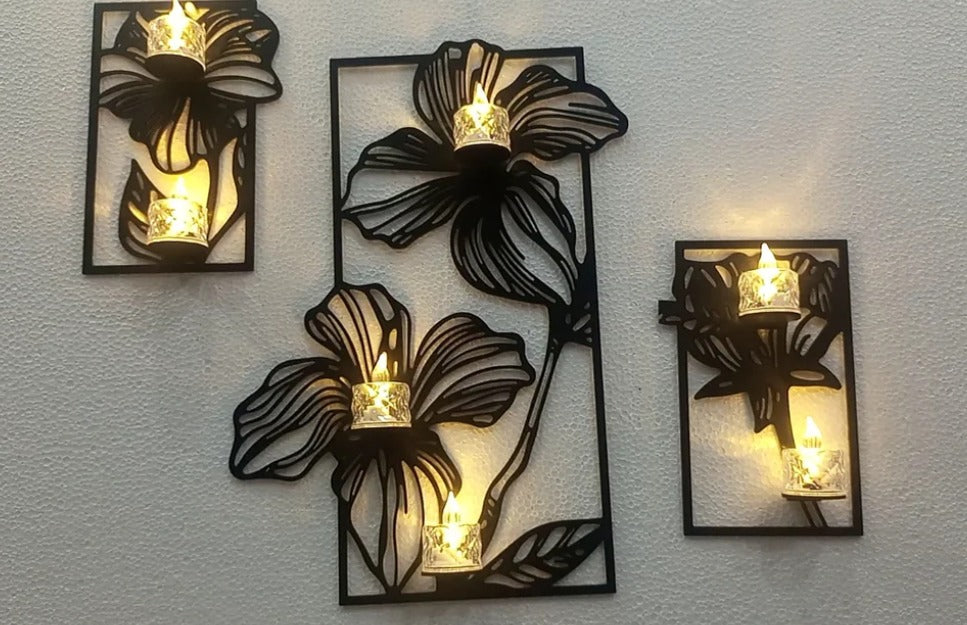 3 pec set Flowers candle holder  Wall decorations MDF material  (Candle not included) ZE Enterprises