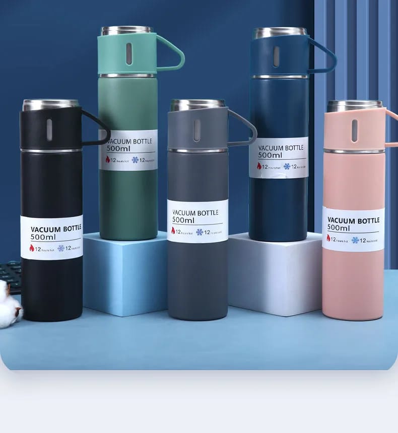 Stainless Steel Vacuum Flask Set With 3 Cups, 500ml (random color) ZE Enterprises