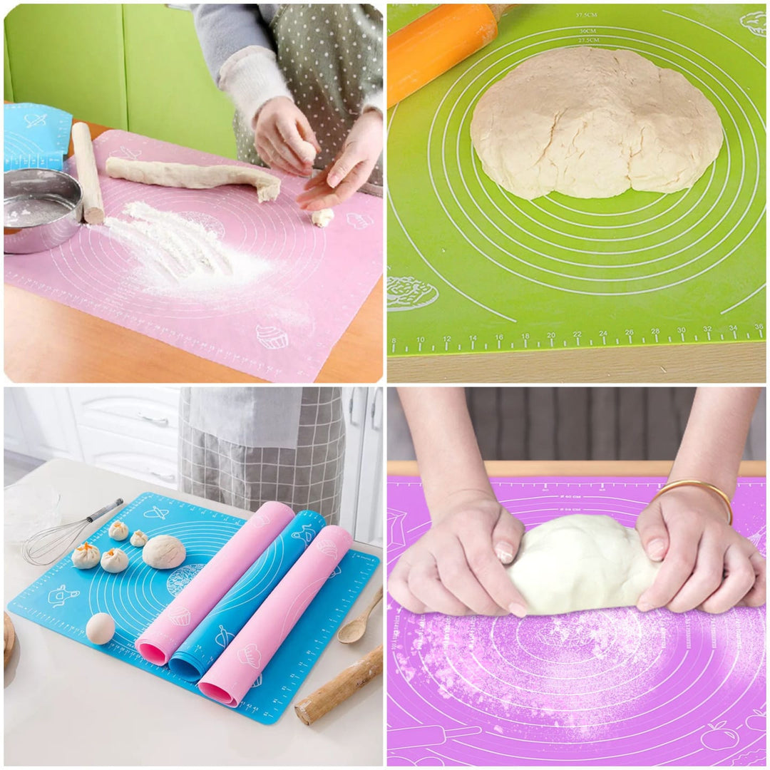 Silicone Baking Roti Mat With Measurements Heat Resistant | Non Stick Flour Rolling Mat | Baking Kneading Dough Pad (Random Color) ZE Enterprises