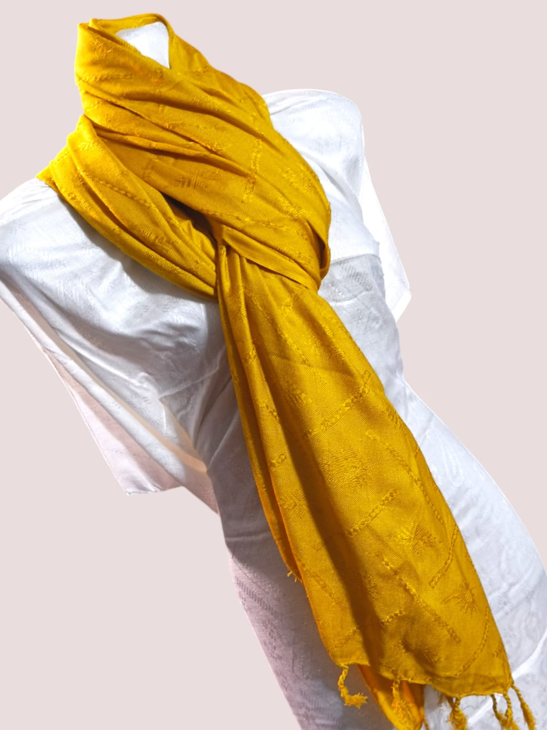 Staple Wool Self Printed Shawl - Mustard Color ZE Enterprises